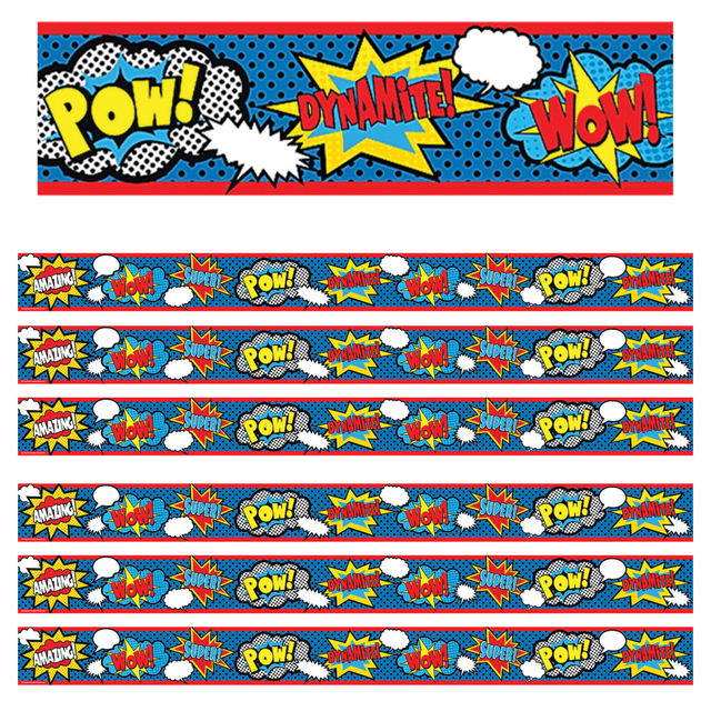 EDUCATORS RESOURCE Teacher Created Resources TCR5586-6  Straight Border Trim, 3in x 35in, Superhero, 12 Pieces Per Pack, Set Of 6 Packs