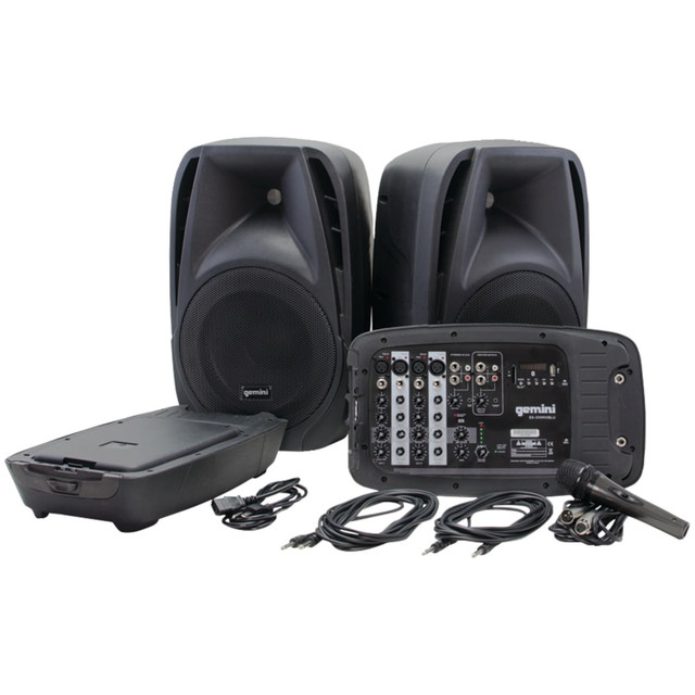 INNOVATIVE CONCEPTS AND DESIGN LLC ES-210MXBLU Gemini Sound Bluetooth Portable PA System With Speakers, Mixer & Wired Microphone, Black, ES-210MXBLU INNOVATIVE CONCEPTS AND DESIGN LLC ES-210MXBLU Gemini Sound Bluetooth Portable PA System With Speakers, Mixer & Wired Microphone, Black, ES-210MXBLU