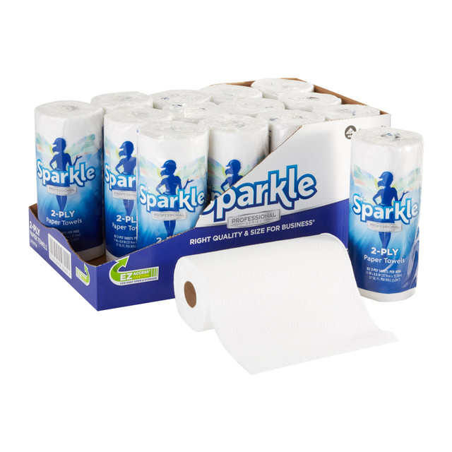 Sparkle Professional Series 2-Ply Perforated Kitchen Paper Towel Rolls bring quality and brand recognition to your small business. The 2-ply paper towels offer premium strength, and absorbency in long-lasting, 85-sheet rolls designed to help businesses reduce the need for replacing. They are ideal for use in breakrooms, restrooms, and workspaces. The smaller-sized cartons help save valuable storage space, while the rolls are individually wrapped to help protect them in storage. Sparkle Professional Series 2-Ply Perforated Kitchen Paper Towel Rolls meets the requirements of the Sustainable Forestry Initiative Certified Sourcing Standard.  CONVENIENT, LONG-LASTING TOWELS fit standard paper towel holders and are ideal for small businesses, break rooms, and general cleaning  PREMIUM QUALITY 2-ply towels offer outstanding absorbency and strength  SMALLER SIZED CASES help save valuable storage space  INDIVIDUALLY WRAPPED ROLLS for protective, hygienic storage  SUSTAINABLE FORESTRY INITIATIVE certified sourcing label indicates that Georgia-Pacific is using fiber from responsible and legal sources (SFI-00007)