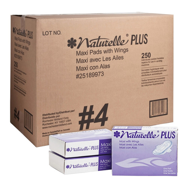 LAYFLAT & IMPACT PRODUCTS 25130973 Rochester Midland Naturelle Maxi Pads With Wings, Carton Of 250 LAYFLAT & IMPACT PRODUCTS 25130973 Rochester Midland Naturelle Maxi Pads With Wings, Carton Of 250