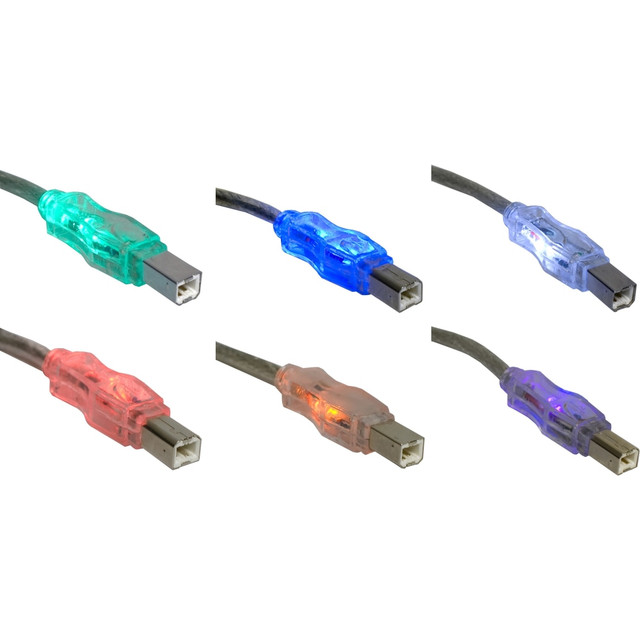 QVS, INC. CC2209C-06L QVS USB 2.0 480Mbps Type A Male to B Male Translucent Cable with Multi-color LEDs - 6 ft USB Data Transfer Cable for Printer, Scanner, Storage Drive - First End: 1 x USB 2.0 Type A - Male - Second End: 1 x USB 2.0 Type B - Male 