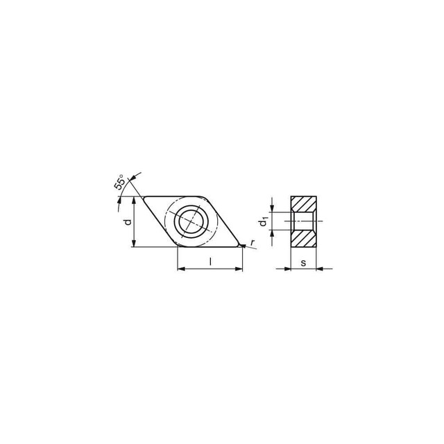 Ceratizit 70156518 Turning Inserts; Insert Style: DNMA ; Insert Size Code: 432 ; Insert Shape: Diamond ; Included Angle: 55.0 ; Inscribed Circle (Decimal Inch): 0.5000 ; Corner Radius (Decimal Inch): 0.0315