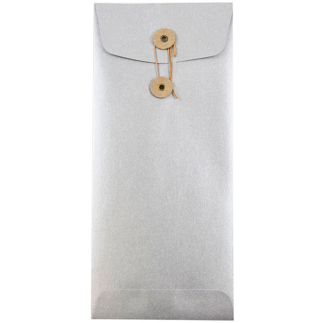 JAM PAPER AND ENVELOPE JAM Paper 1261603  Policy #10 Envelopes, Button & String Closure, Silver Stardream Metallic, Pack Of 25