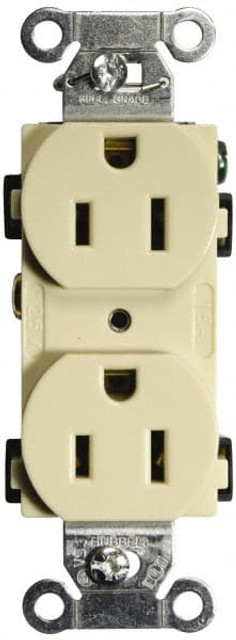 Hubbell Wiring Device-Kellems BR15I Straight Blade Duplex Receptacle: NEMA 5-15R, 15 Amps, Self-Grounding