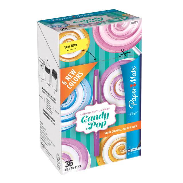 NEWELL BRANDS INC. 1984556 Paper Mate Flair Candy Pop Felt-Tip Pens, Medium Point , 0.7 mm, Assorted Colors, Pack Of 36 NEWELL BRANDS INC. 1984556 Paper Mate Flair Candy Pop Felt-Tip Pens, Medium Point , 0.7 mm, Assorted Colors, Pack Of 36