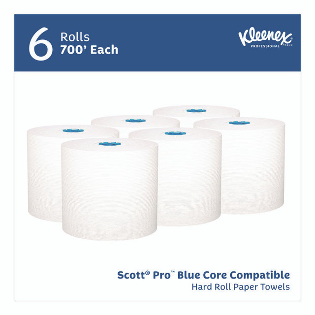 KIMBERLY-CLARK PROFESSIONAL Kleenex® 25637 Hard Roll Paper Towels with Premium Absorbency Pockets with Colored Core, Blue Core, 1-Ply, 7.5" x 700 ft, White, 6 Rolls/CT