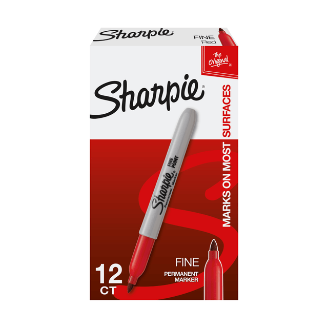 NEWELL BRANDS INC. 30002 Sharpie Permanent Fine-Point Markers, Red, Pack Of 12 Markers NEWELL BRANDS INC. 30002 Sharpie Permanent Fine-Point Markers, Red, Pack Of 12 Markers