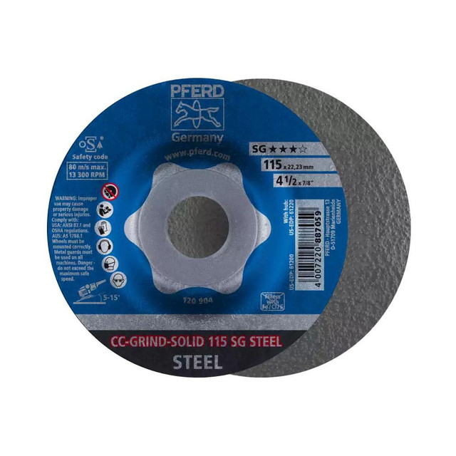 PFERD 64185115 Depressed Grinding Wheel:  Type 27,  4-1/2" Dia,  7/8" Hole,  Aluminum Oxide