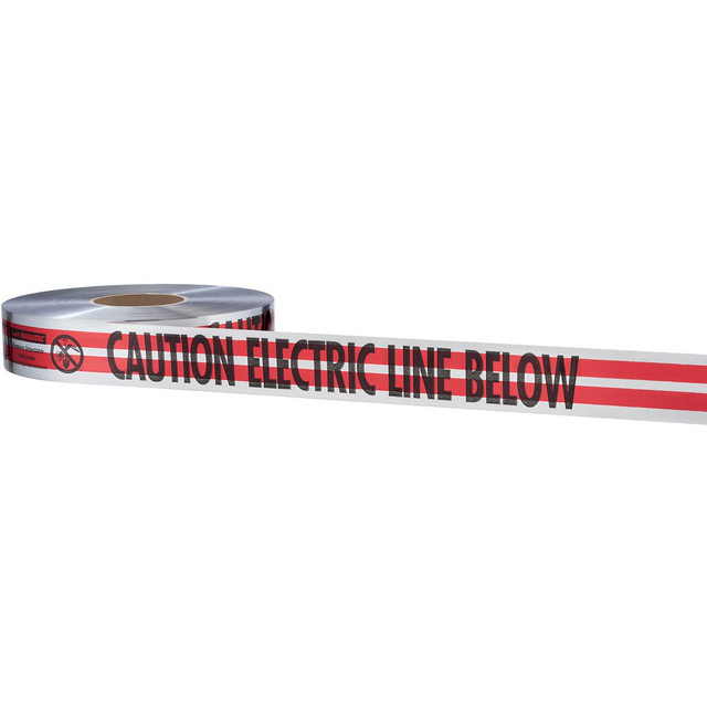 Empire Level 31-107 Underground Utility Marking Tape; Tape Type: Detectable ; APWA Color Meaning: Electric Power Lines, Cables, Conduit & Lighting Cables ; Legend Color: Red ; Legend: CAUTION ELECTRIC LINE BELOW ; Roll Width: 3 ; Roll Length (Feet): 