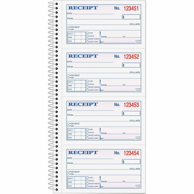 TOPS BUSINESS FORMS 4161 TOPS Money/Rent Receipt Book, 2-Part, Carbonless, 11in x 5 1/4in, White/Canary TOPS BUSINESS FORMS 4161 TOPS Money/Rent Receipt Book, 2-Part, Carbonless, 11in x 5 1/4in, White/Canary