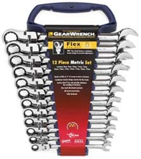 GEARWRENCH 9901D Ratcheting Combination Wrench Set: 12 Pc, 10 mm 11 mm 12 mm 13 mm 14 mm 15 mm 16 mm 17 mm 18 mm 19 mm 8 mm & 9 mm Wrench, Metric