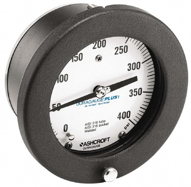 Ashcroft 93114XLL Pressure Gauge: 4-1/2" Dial, 0 to 400 psi, 1/4" Thread, MNPT, Center Back Mount