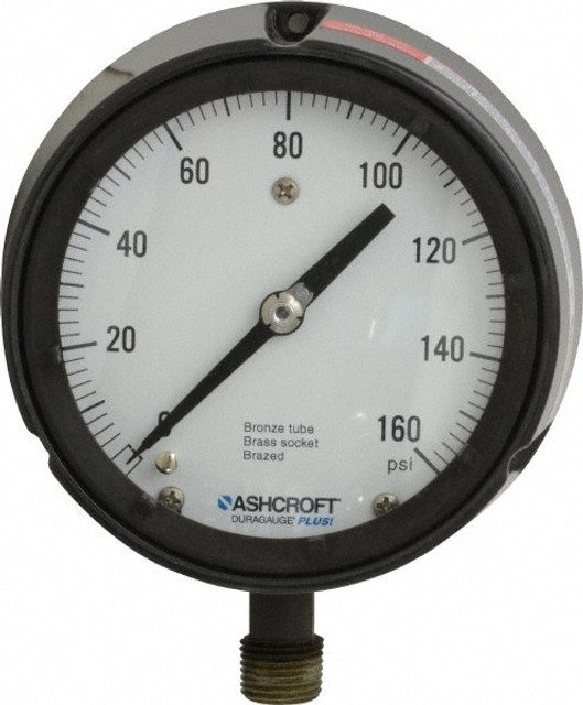 Ashcroft 96226 Pressure Gauge: 4-1/2" Dial, 0 to 160 psi, 1/2" Thread, MNPT, Rear Flange Mount