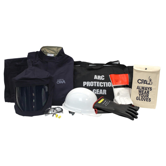 Chicago Protective Apparel AG32-JP-L-9.5 Arc Flash Clothing Kits; Protection Type: Arc Flash ; Garment Type: Jacket; Pants; Hoods ; Maximum Arc Flash Protection (cal/Sq. cm): 32.00 ; Size: Large ; Glove Type: Electrical Protection Gloves