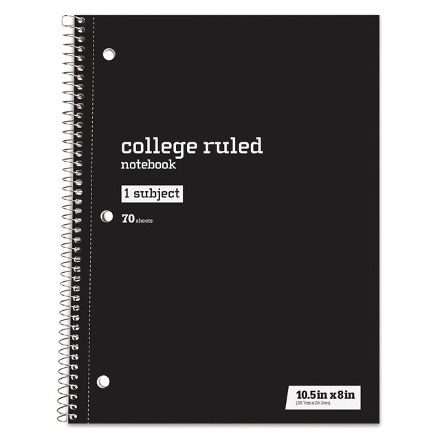 DonT miss an important memo at the office or in the classroom. This spiral notebook features plenty of lined pages to help you organize thoughts or just kick back and start work on a creative writing piece.  Cardboard cover protects the pages.  Lined pages help you keep notes in order.  Acid-free sheets stand up to fading.  Perforated to let you hand in assignments.  Spiral binding for quick page flipping.  Chipboard backing makes the pages easy to write on.  Just Basics spiral notebook is college ruled with 140 pages (70 sheets).