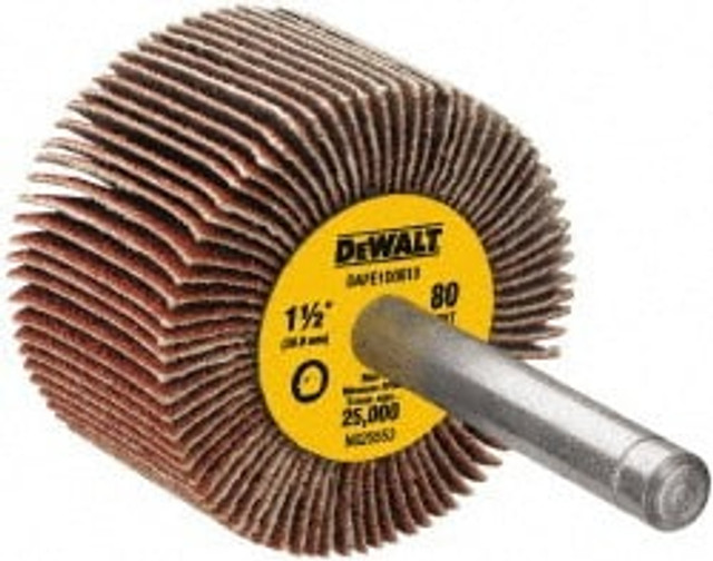 DeWALT DAFE1D0810 Mounted Flap Wheel: 1-1/2" Dia, 1" Face Width, 80 Grit, Aluminum Oxide