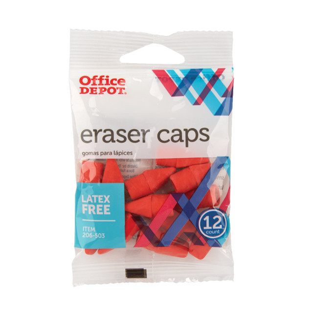 OFFICE DEPOT RW206503  Brand Eraser Caps, Red, Pack Of 12 Eraser Caps