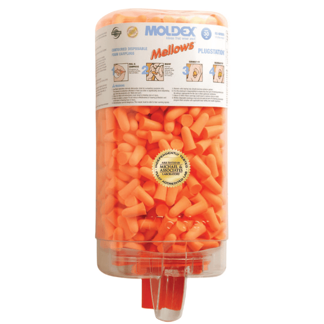 MOLDEX-METRIC INC. 6847 Mellows Foam Ear Plugs, Foam, Bright Orange, Uncorded, Four Dispenser Case