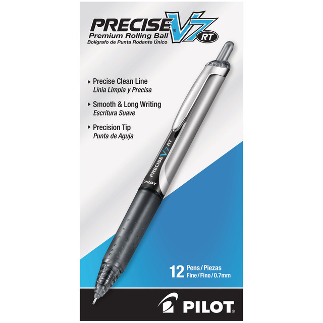 PILOT CORPORATION OF AMERICA 206939DZ Pilot Precise V7 Liquid Ink Retractable Rollerball Pens, Fine Point, 0.7 mm, Black Barrels, Black Ink, Pack Of 12 Pens