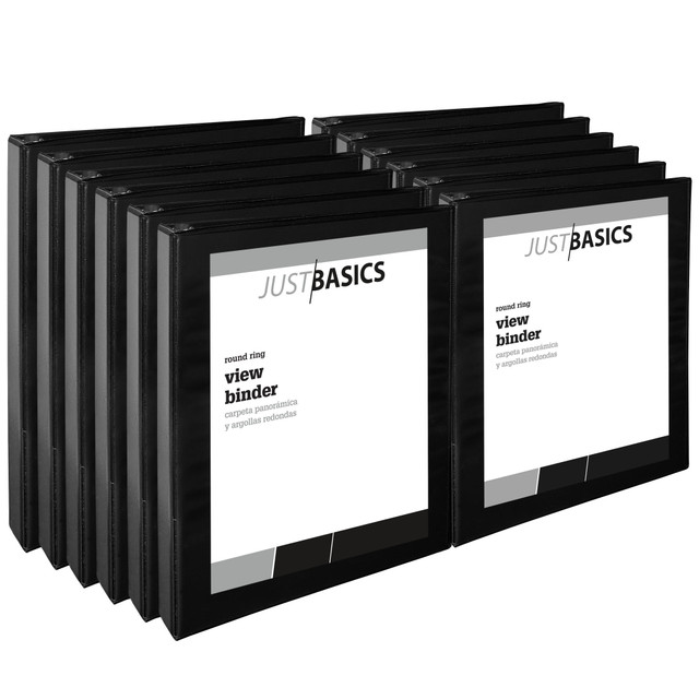 OFFICE DEPOT OD03317 Just Basics View 3-Ring Binder, 1in Round Rings, Black, Pack Of 12