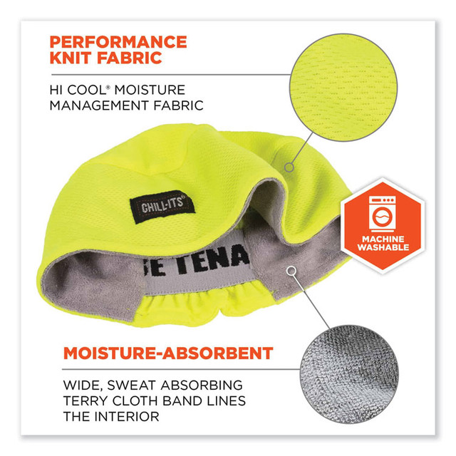 TENACIOUS HOLDINGS, INC. ergodyne® 12505 Chill-Its 6630 High-Performance Terry Cloth Skull Cap, Polyester, One Size Fits Most, Lime