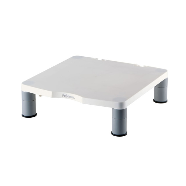 Position your monitor for easy viewing  Monitor risers lets position the monitor at your most comfortable level. Features innovative stacking columns.  Constructed of sturdy, high-impact plastic. Includes cable management guide.  Nonskid rubber feet ensure stability on any surface.  Offers 3 height adjustments from 2in to 4in. Supports 60 lb or up to a 21in monitor.  Contains Recycled Content - See Specs for Details.