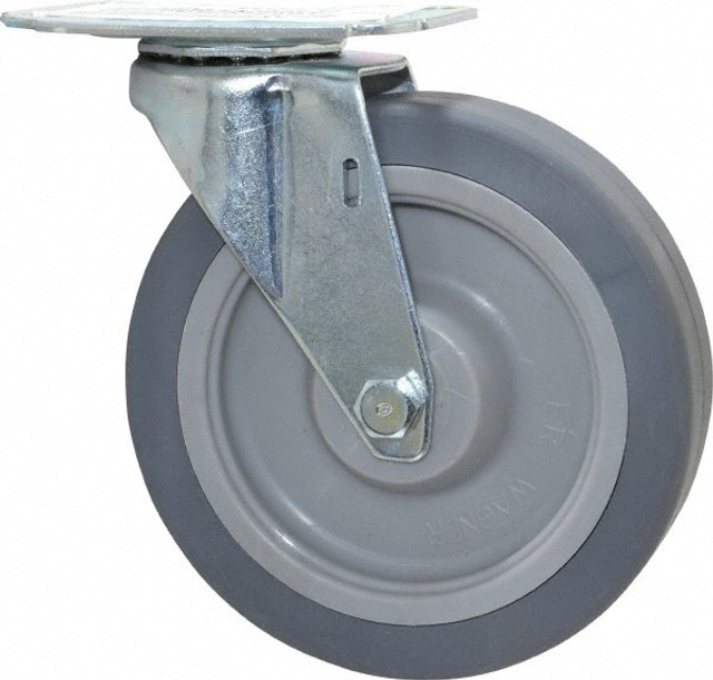 E.R. Wagner 2F9805B26000100 Swivel Top Plate Caster: Thermoplastic Rubber, 5" Wheel Dia, 1-1/4" Wheel Width, 190 lb Capacity, 5-5/8" OAH