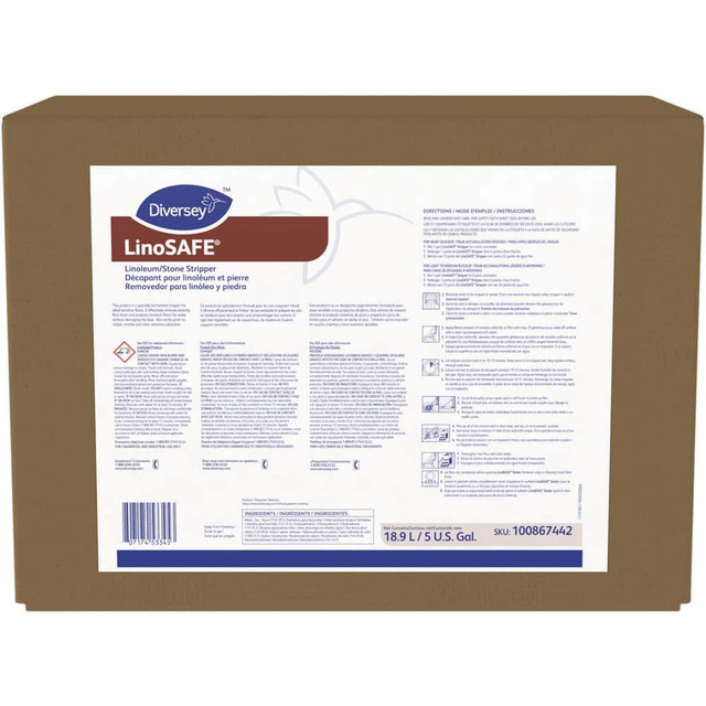 Diversey DVS101104658 Floor Cleaners, Strippers & Sealers; Product Type: Linoleum/Stone Stripper ; Container Type: Box ; Container Size (Gal.): 5.00 ; Material Application: Linoleum; Rubber; Marble ; Composition: Water Based ; Ph: 9.8