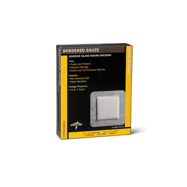 MEDLINE INDUSTRIES, INC. MSC32414Z Medline Sterile Border Gauze Pads, 4in x 14in, White, Box Of 15 Pads