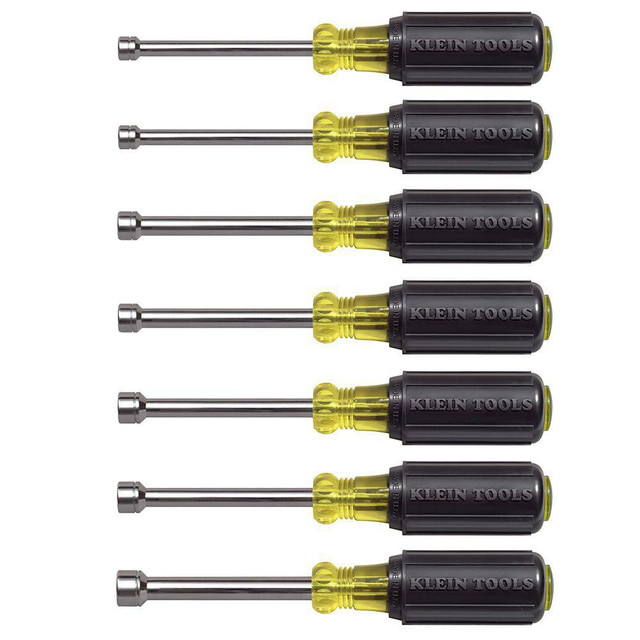 Klein Tools 65160 Nut Driver Set: 7 Pc, 5 to 10 mm, Hollow Shaft, Cushion Grip Handle