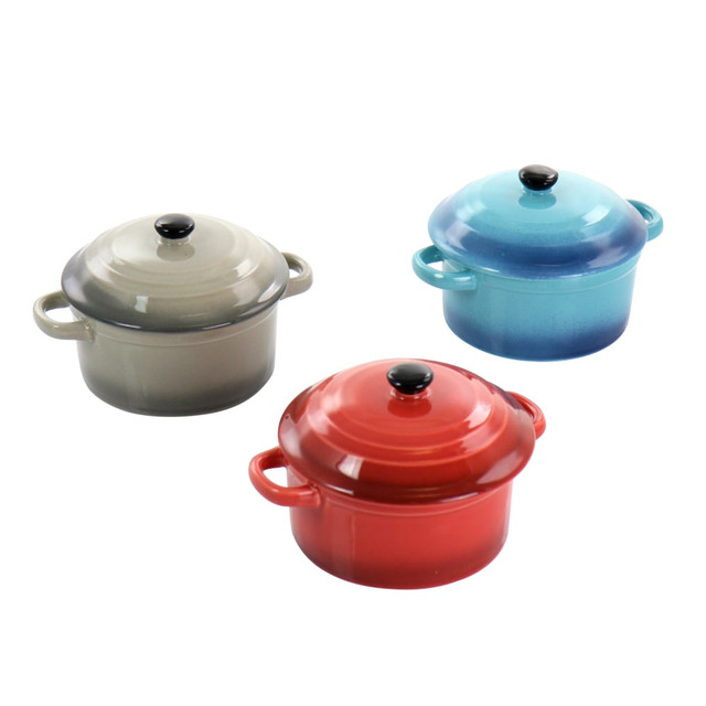 GIBSON OVERSEAS INC. 995111868M Crock-Pot Pembury 3-Piece Stoneware Casserole Dish Set, 9.6 Oz, Assorted Colors