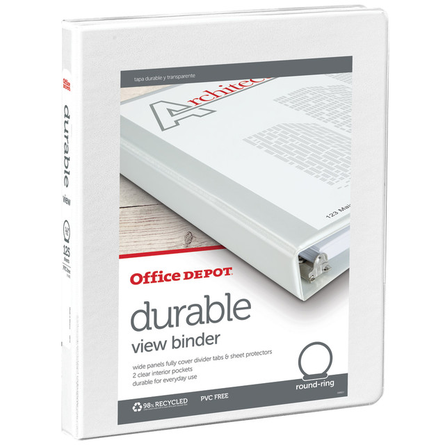 OFFICE DEPOT OD02959 Brand Durable View 3-Ring Binder, 1/2in Round Rings, White OFFICE DEPOT OD02959 Brand Durable View 3-Ring Binder, 1/2in Round Rings, White