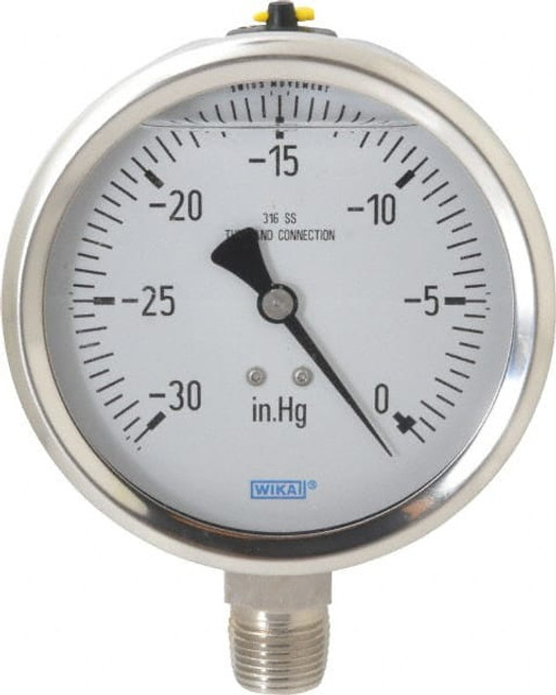 Wika 9833328 Pressure Gauge: 4" Dial, 0 to 30 psi, 1/2" Thread, NPT, Lower Mount