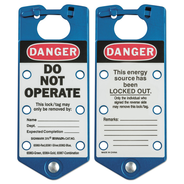 BRADY WORLDWIDE, INC. No Brand 262-65962 Labeled Lockout Hasps, 3 in W x 7 1/4 in L, Blue