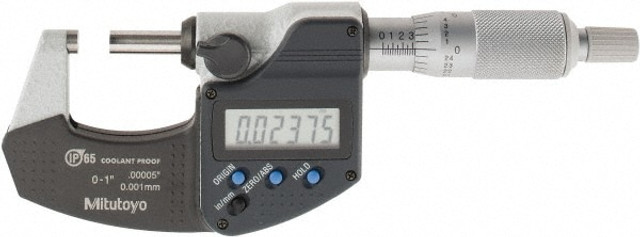 Mitutoyo 293-340-30 Electronic Outside Micrometer: 1" Max, Solid Carbide Face, IP65