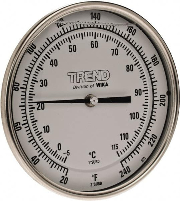Wika 50040A007A4SF Bimetal Dial Thermometer: 20 to 240 ° F, 4" Stem Length