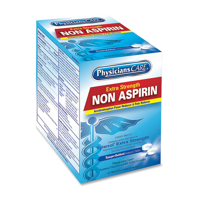 ACME UNITED CORPORATION 40800 PhysiciansCare Non Aspirin Pain Reliever Medication, 2 Tablets Per Packet, Box Of 125 Packets ACME UNITED CORPORATION 40800 PhysiciansCare Non Aspirin Pain Reliever Medication, 2 Tablets Per Packet, Box Of 125 Packets