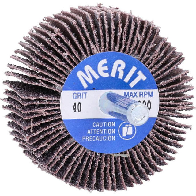 Merit Abrasives 08834137377 Mounted Flap Wheel: 2" Dia, 1" Face Width, 40 Grit, Aluminum Oxide