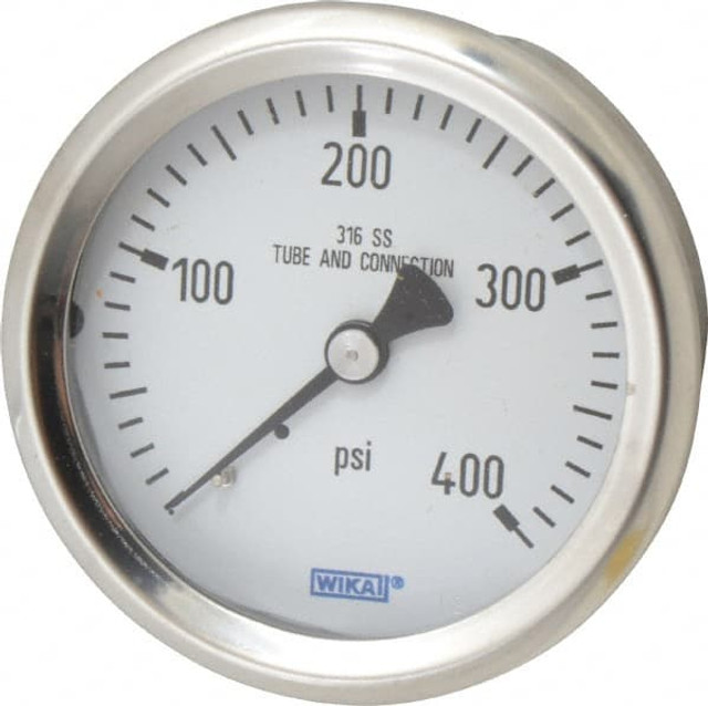 Wika 9768289 Pressure Gauge: 2-1/2" Dial, 0 to 400 psi, 1/4" Thread, NPT, Center Back Mount