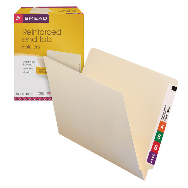 SMEAD MFG CO Smead ET2-150L  Manila Reinforced End-Tab Folders, Straight Cut, Letter Size, Pack Of 100