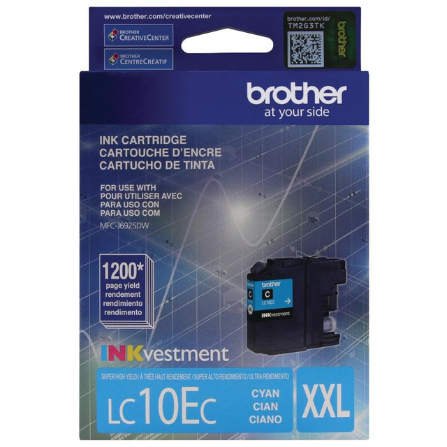 Compatible Brother models: MFC : MFC-J6925DW.  .    Brother offers an environmentally responsible way for customers to dispose of Brother Genuine cartridges.  Brother Genuine ink produces rich, vibrant prints that withstand the test of time.  Professional inkjet print quality you can consistently rely on for 1,200 pages*. (*Approx. page yields in accordance with ISO/IEC 24711.)  Spend Less for More Pages with Super High Yield INKvestment cartridges.  Intelligently engineered to work in seamless unison with your Brother printer.  Brother Genuine LC10EC INKvestment Super High Yield Cyan Ink Cartridge.  Yields up to 1,200 pages.  Cartridge delivers high-quality print results, with sharp images and text.  Innobella ink technology is fade resistant and color fast.  Helps Avoid Waste - Designed for extended use, helping reduce or eliminate material use and potentially save money.  Recycling solution - designed to encourage recycling, helping you divert materials from landfill.