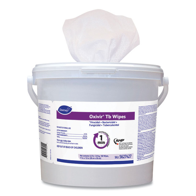 DIVERSEY 5627427 Oxivir TB Disinfectant Wipes, 11 x 12, White, 160/Bucket, 4 Buckets/Carton