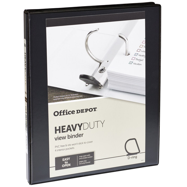 OFFICE DEPOT OD03280 Brand Heavy-Duty View 3-Ring Binder, 1/2in D-Rings, Black OFFICE DEPOT OD03280 Brand Heavy-Duty View 3-Ring Binder, 1/2in D-Rings, Black