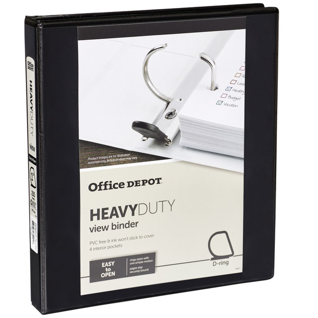 OFFICE DEPOT OD03054 Brand Heavy-Duty View 3-Ring Binder, 1in D-Rings, 49% Recycled, Black OFFICE DEPOT OD03054 Brand Heavy-Duty View 3-Ring Binder, 1in D-Rings, 49% Recycled, Black