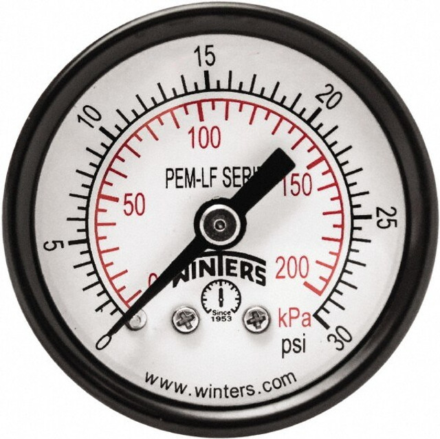 Winters PEM1400LF Pressure Gauge: 1-1/2" Dial, 1/8" Thread, NPT, Center Back Mount