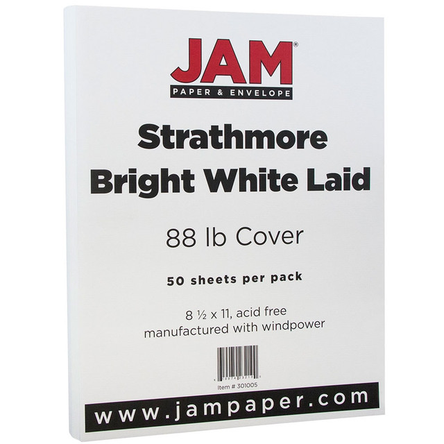 IMSI SOFTWARE PUBLISHING 301005 JAM Paper Card Stock, Strathmore Bright White Linen, Letter (8.5in x 11in), 88 Lb, Pack Of 50