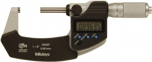 Mitutoyo 293-345-30CAL Electronic Outside Micrometer: 2" Max, Solid Carbide Face, IP65