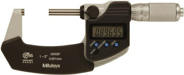 Mitutoyo 293-345-30CAL Electronic Outside Micrometer: 2", Solid Carbide Measuring Face, IP65