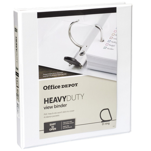 OFFICE DEPOT OD03102 Brand Heavy-Duty View 3-Ring Binder, 1in D-Rings, 49% Recycled, White OFFICE DEPOT OD03102 Brand Heavy-Duty View 3-Ring Binder, 1in D-Rings, 49% Recycled, White