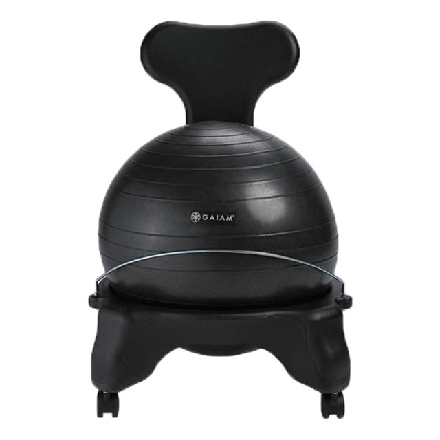 With this  Classic Balance Ball Chair in your work space, you can help strengthen your core and practice good posture during the day. The latex-free anti-burst balance ball sits in a stable, yet lightweight base made from molded PVC. Designed for heights of 5'-5'11in  Overall Dimensions: 22inH x 31inW x 22inD.  Weight capacity tested to support 300 lb.  Latex-free, anti-burst balance ball.  PVC base helps to promote good posture and spinal alignment.  Rolling base features lockable caster wheels.  Pump included for continued inflation.  Easy one-tool assembly required.  Tested to meet ANSI/BIFMA Performance Standards - Manufacturer testing has been conducted on this product to meet specific performance requirements and safety standards set forth by the American National Standards Institute (ANSI) and the Business and Institutional Furniture Manufacturers.